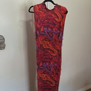 Elegant Red and Orange Patterned Dress